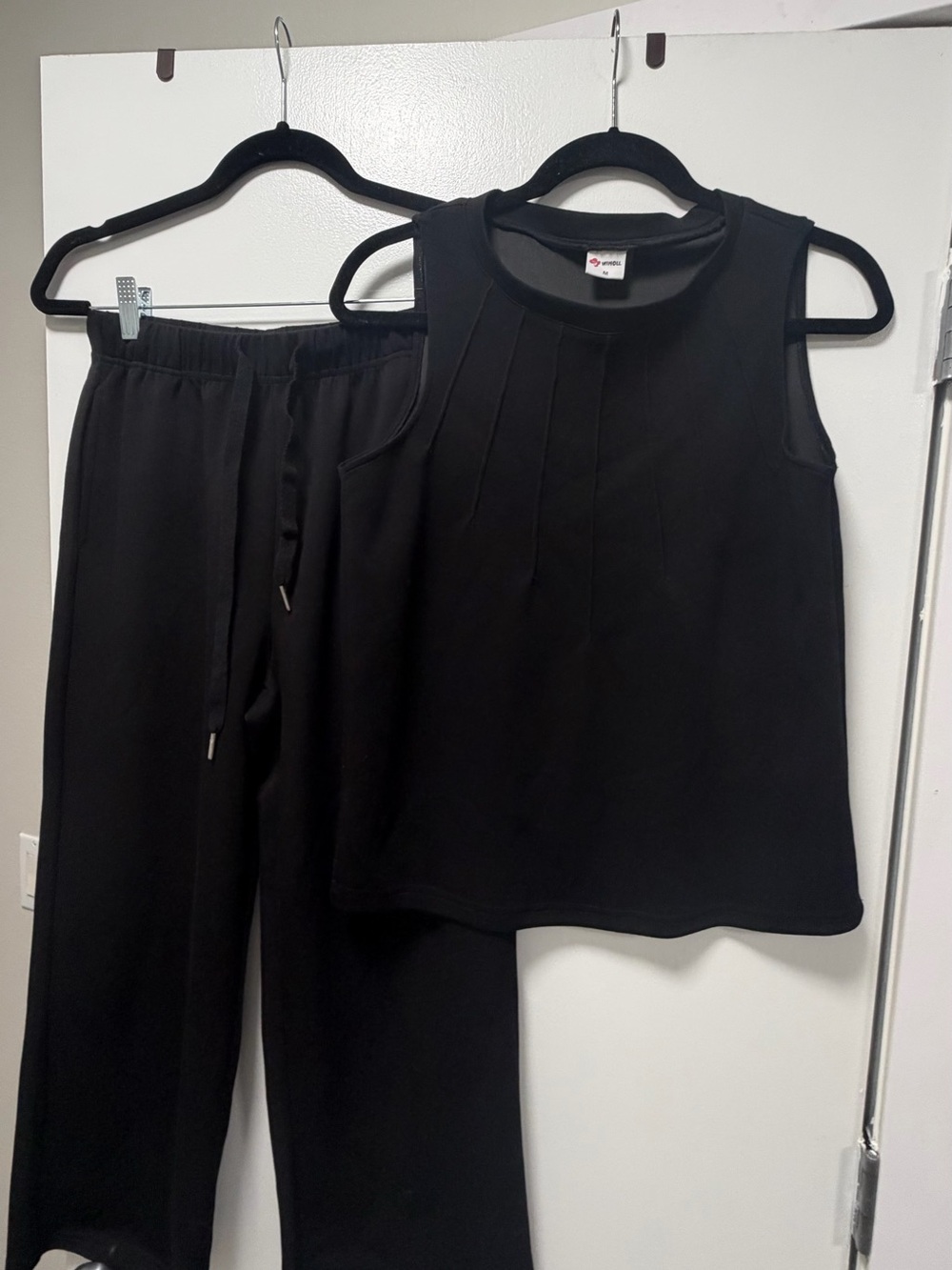 Black Sleeveless Knit Top & Drawstring Jogger Pants Set